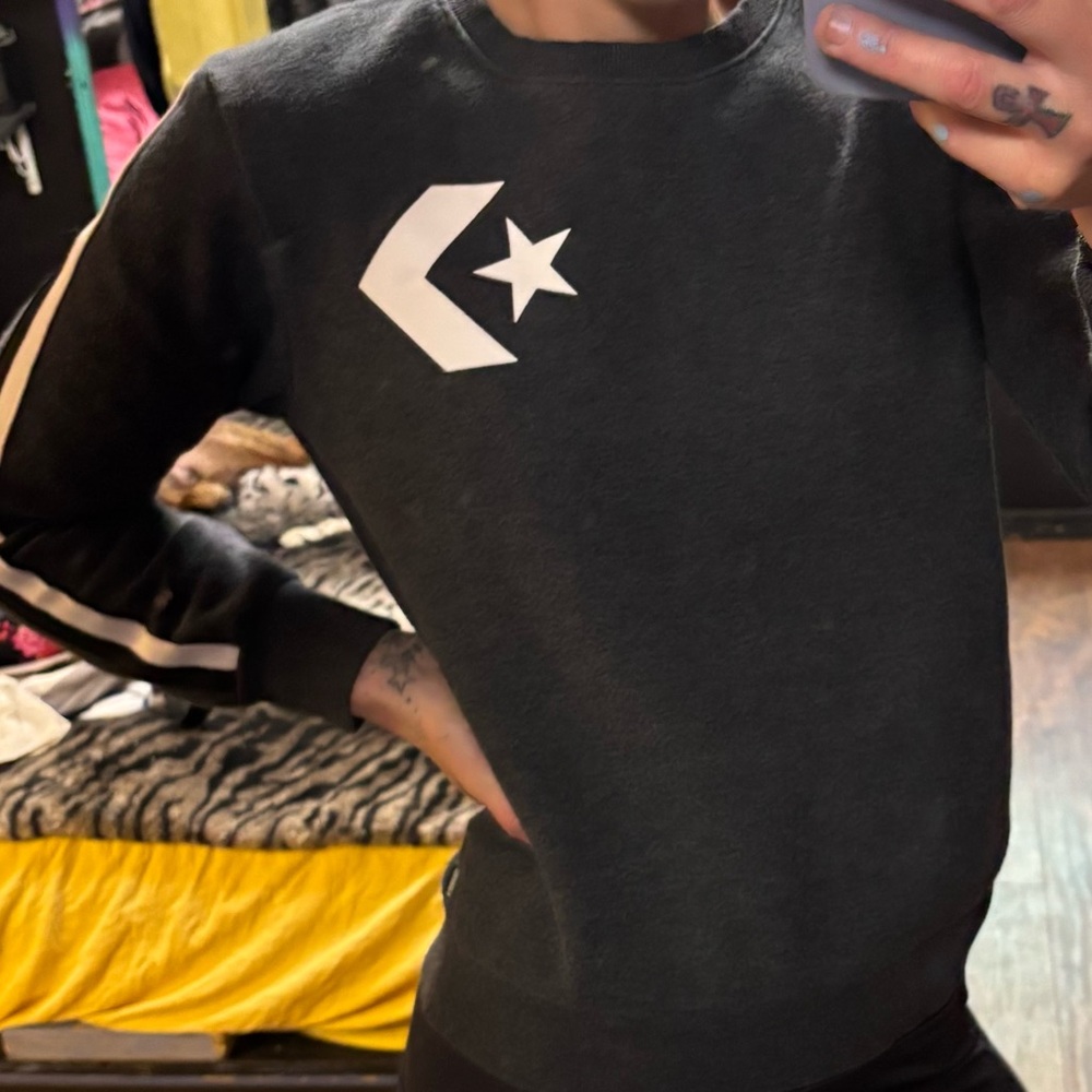 Black Women's Crewneck Sweater with Star Logo